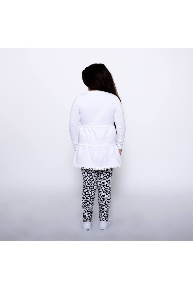 Girls Ruffle Hem Tiered Tunic and Legging Set, Alternate, color, White/Black/Hello
