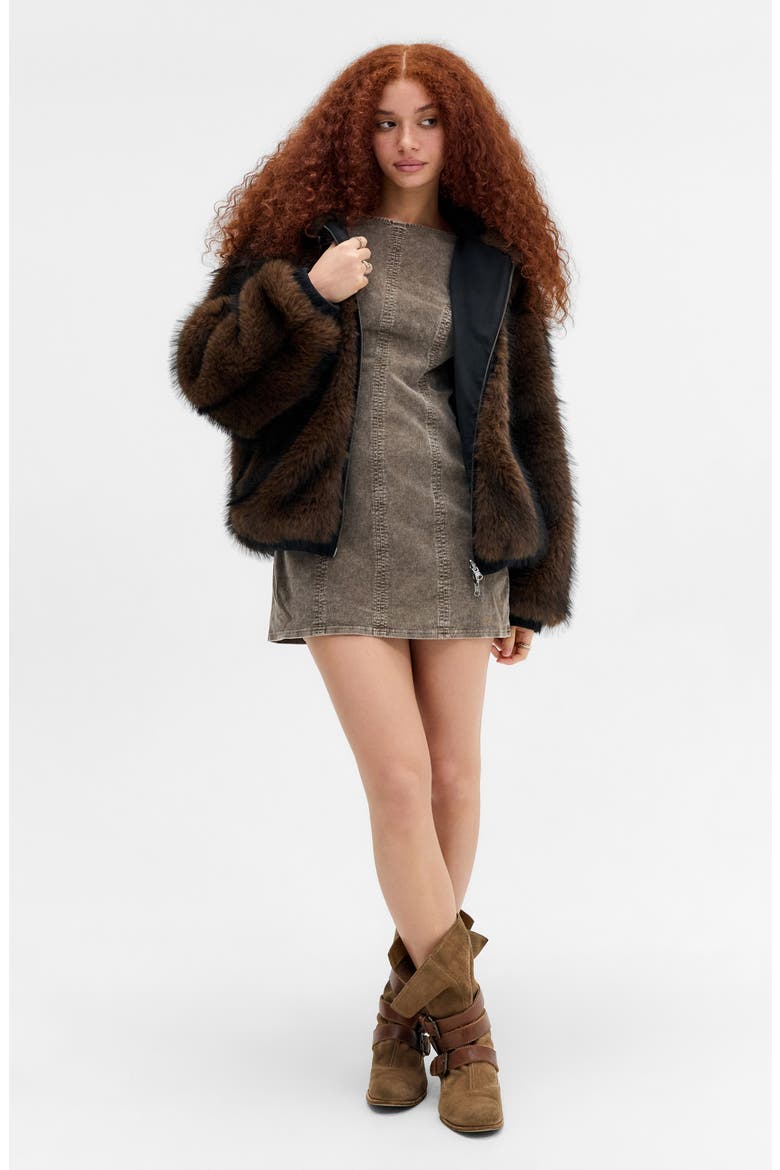 Reversible Faux Fur Hooded Jacket, Alternate, color, BROWN