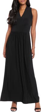 London Times V-Neck Sleeveless Maxi Dress