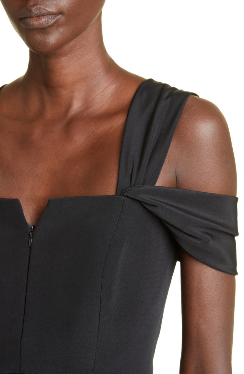 Brandon Maxwell Zip Front Cold Shoulder Silk Midi Dress, Alternate, color,