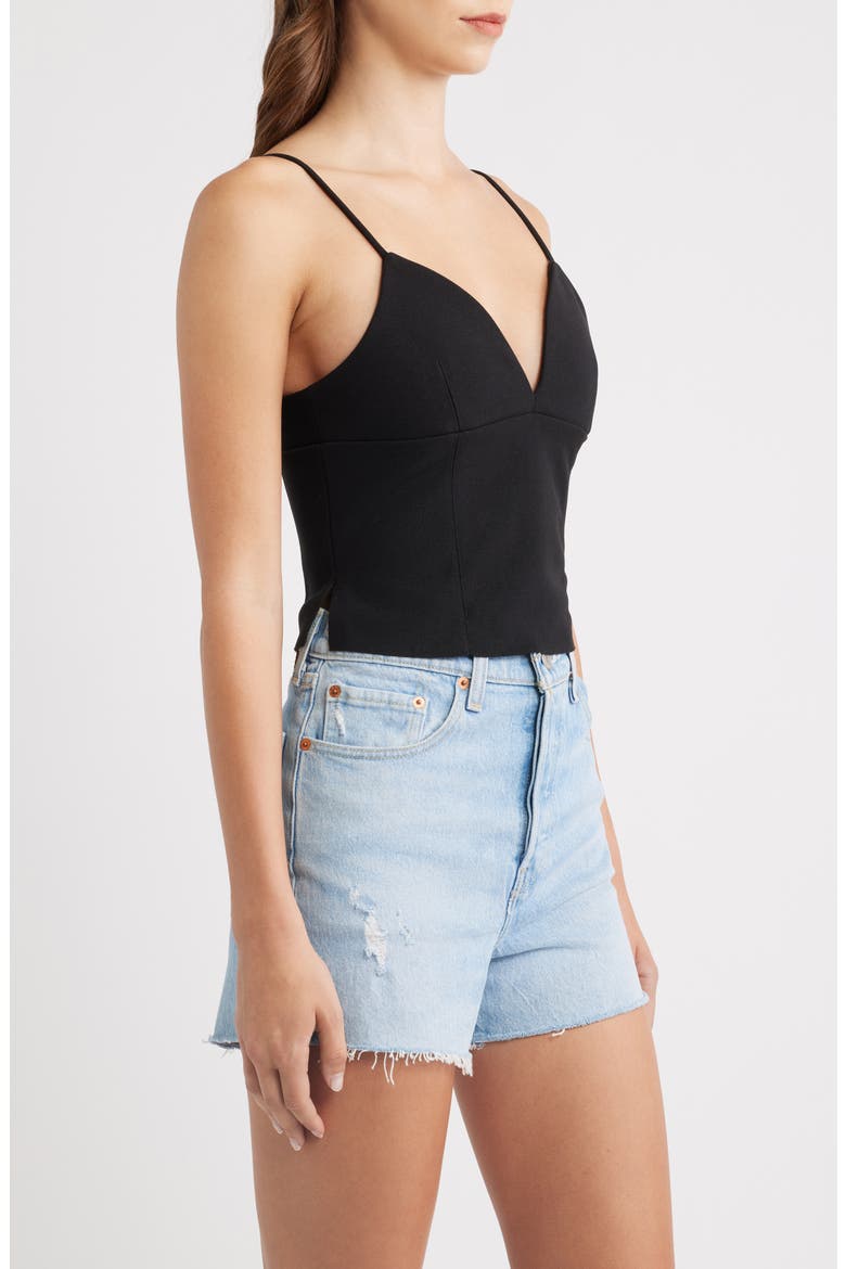 Sculpture Deep V-Neck Corset Crop Camisole, Alternate, color, BLACK