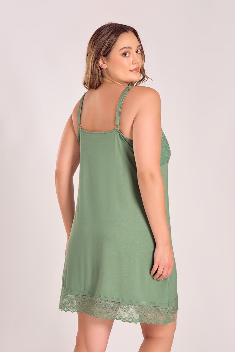 Modal Knit Chemise with Lace Cups, Alternate, color, Green