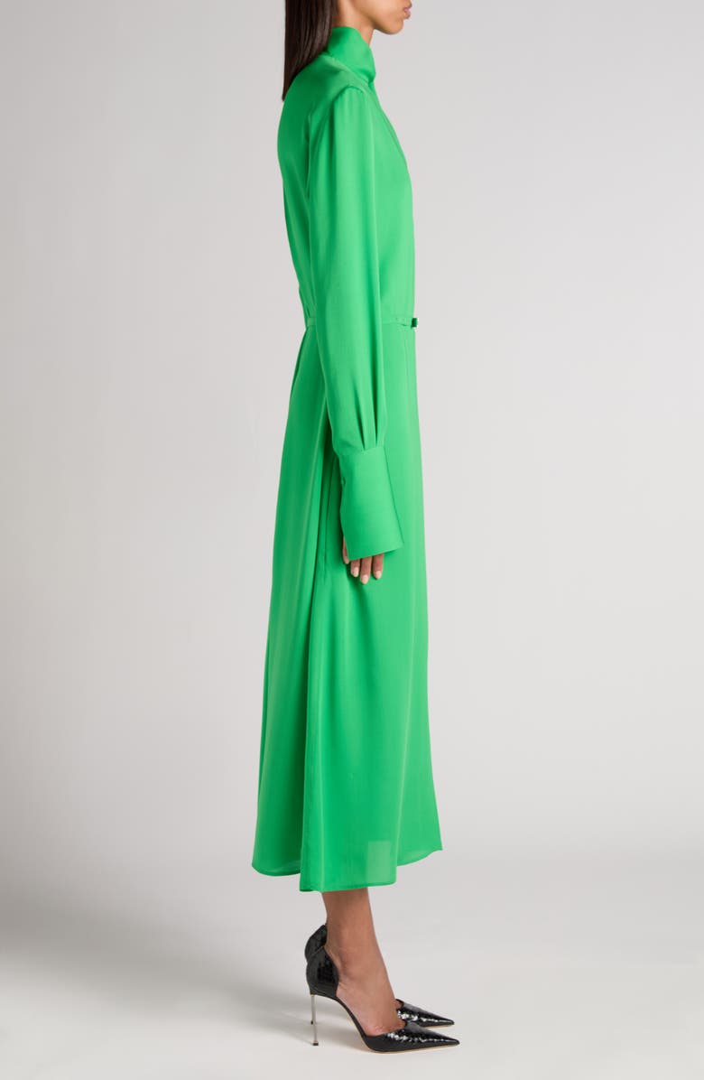 TOM FORD Belted Long Sleeve Silk Georgette Midi Dress, Alternate, color, Green Clover