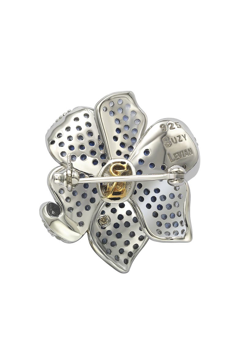 Sterling Silver Sapphire Flower Petal Brooch, Alternate, color, BLUE