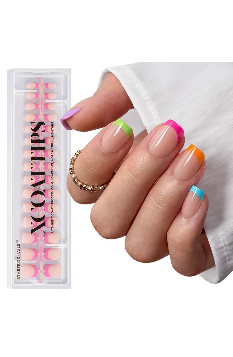 Btartboxnails Soft Gel Nail Tips XCOATTIPS<sup>®</sup> French - Glitter Base Collection, Main, color, Extra Short Square