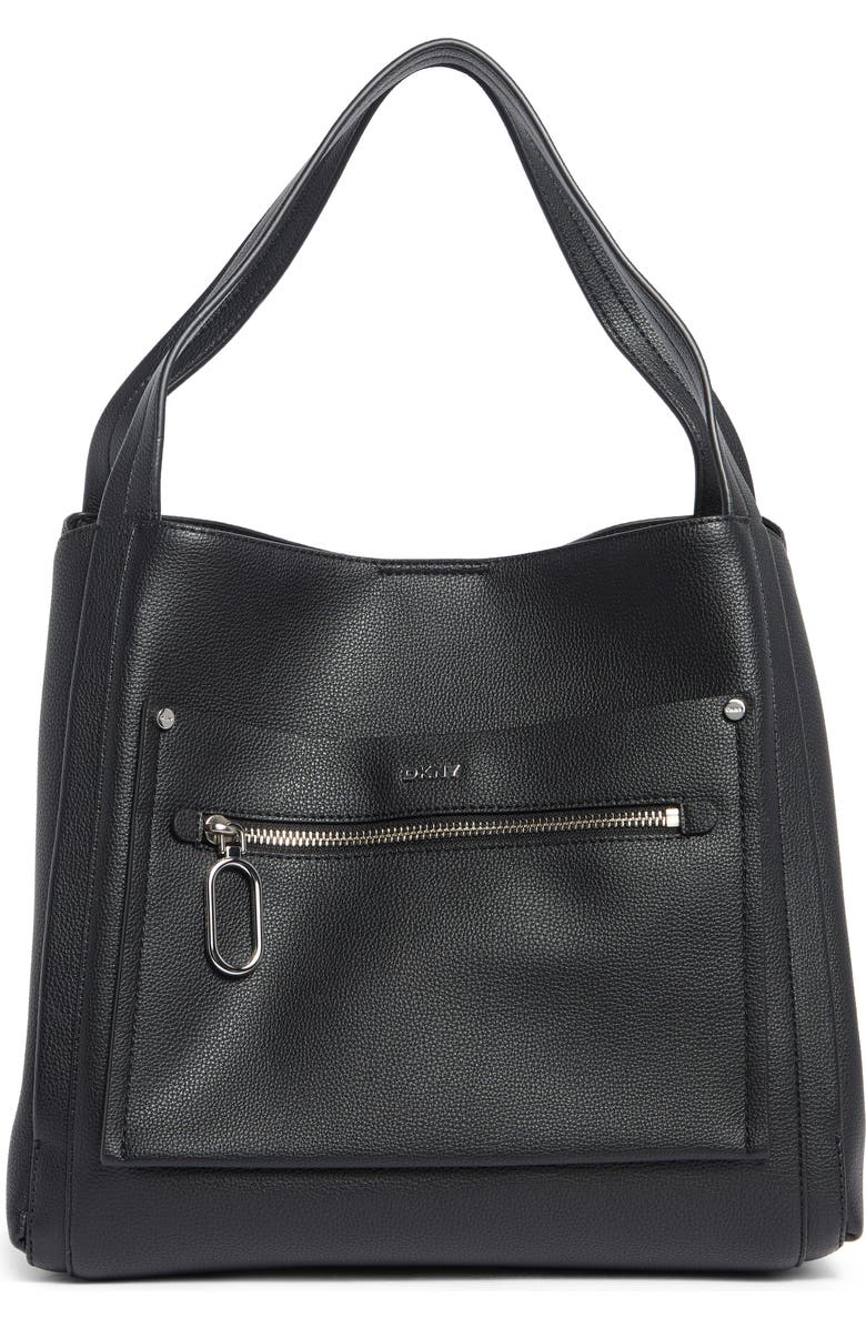 DKNY Nala Faux Leather Hobo Bag, Main, color, Black/ Silver