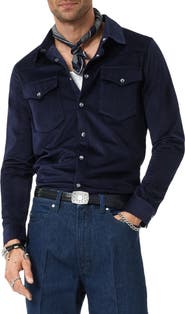 John Varvatos Andres Western Herringbone Faux Suede Snap-Up Shirt
