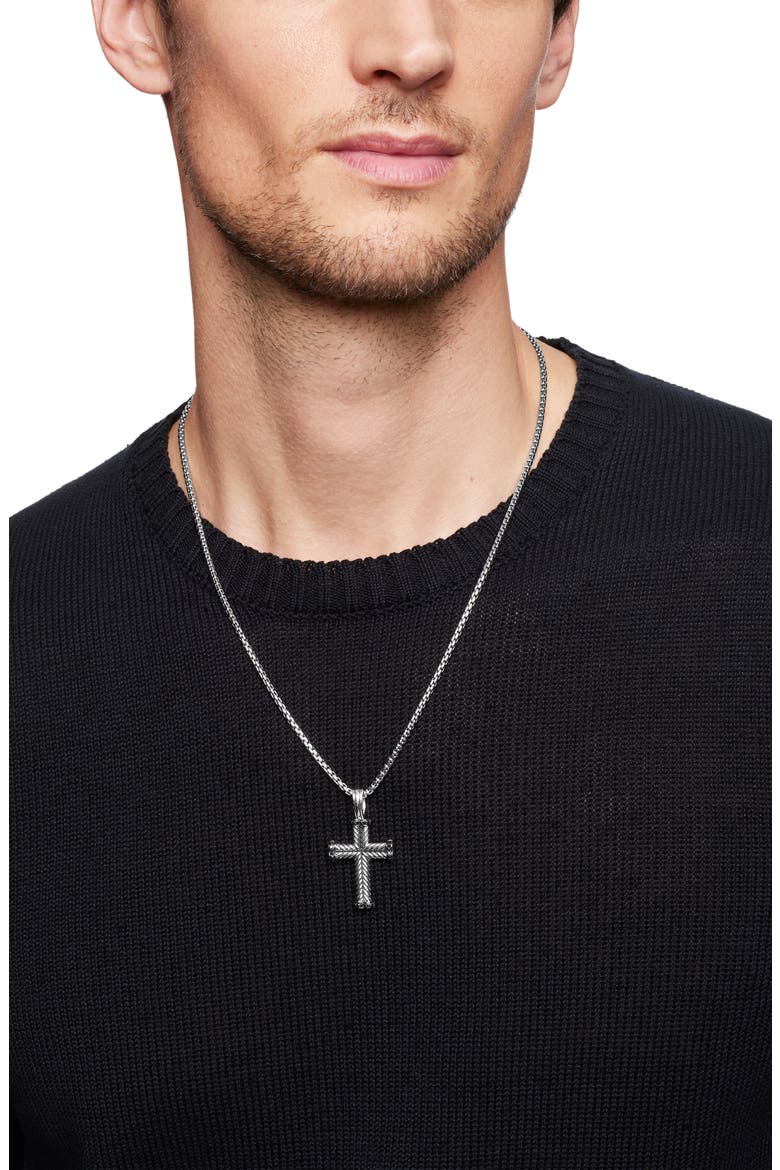 Men's Chevron Cross Pendant, 33.5mm, Alternate, color, Silver/Black Diamond