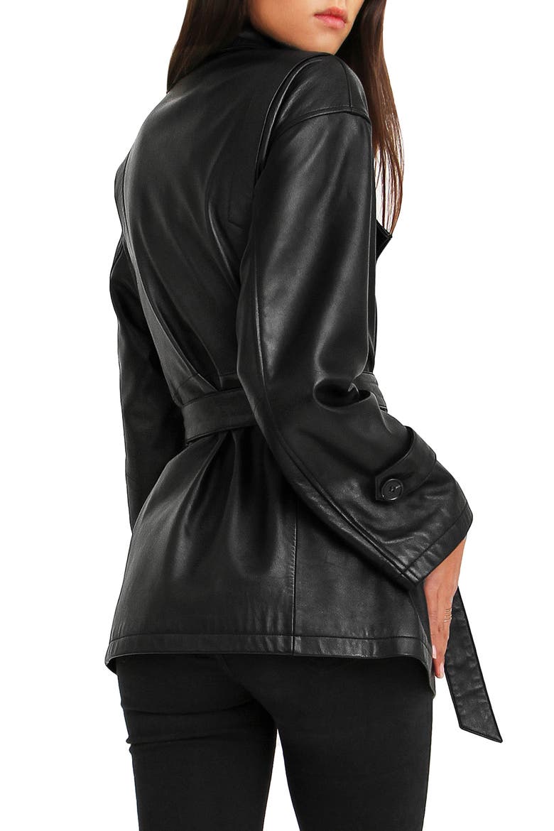 BFF Belted Leather Jacket, Alternate, color, BLACK