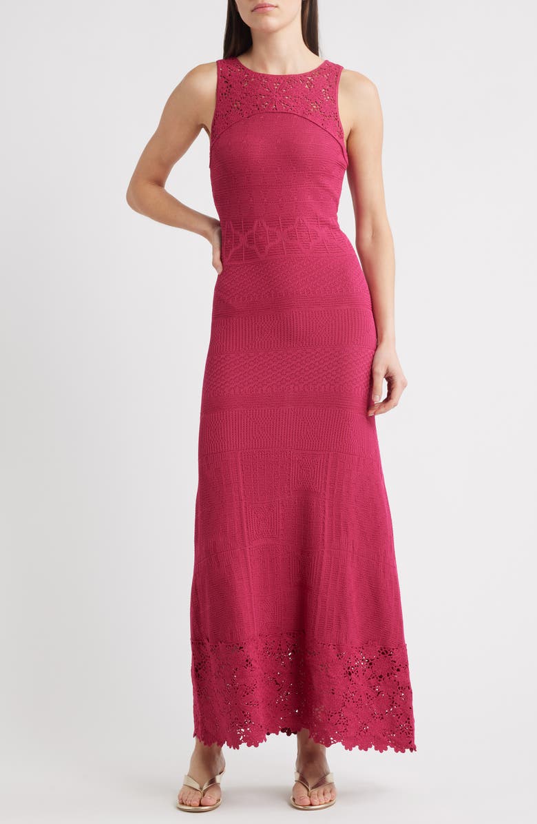 Elie Tahari The Josephine Lace Trim Knit Midi Dress, Main, color, 
