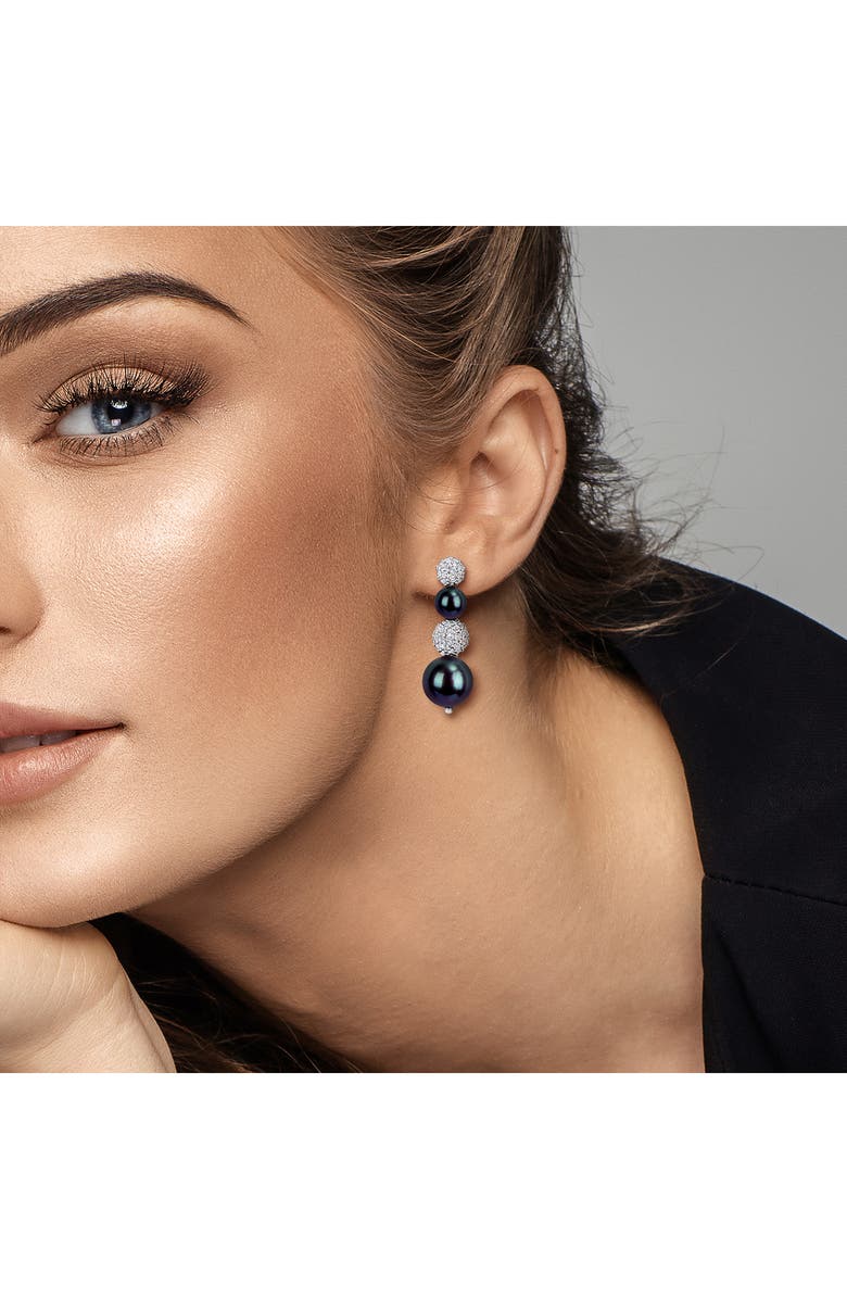 DELMAR Pavé White Topaz & Cultured Black Freshwater Pearl Drop Earrings, Alternate, color, Black