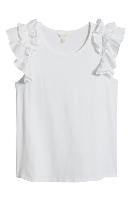 Caslonr Caslon(r) Ruffle Shoulder Cotton Tank In White