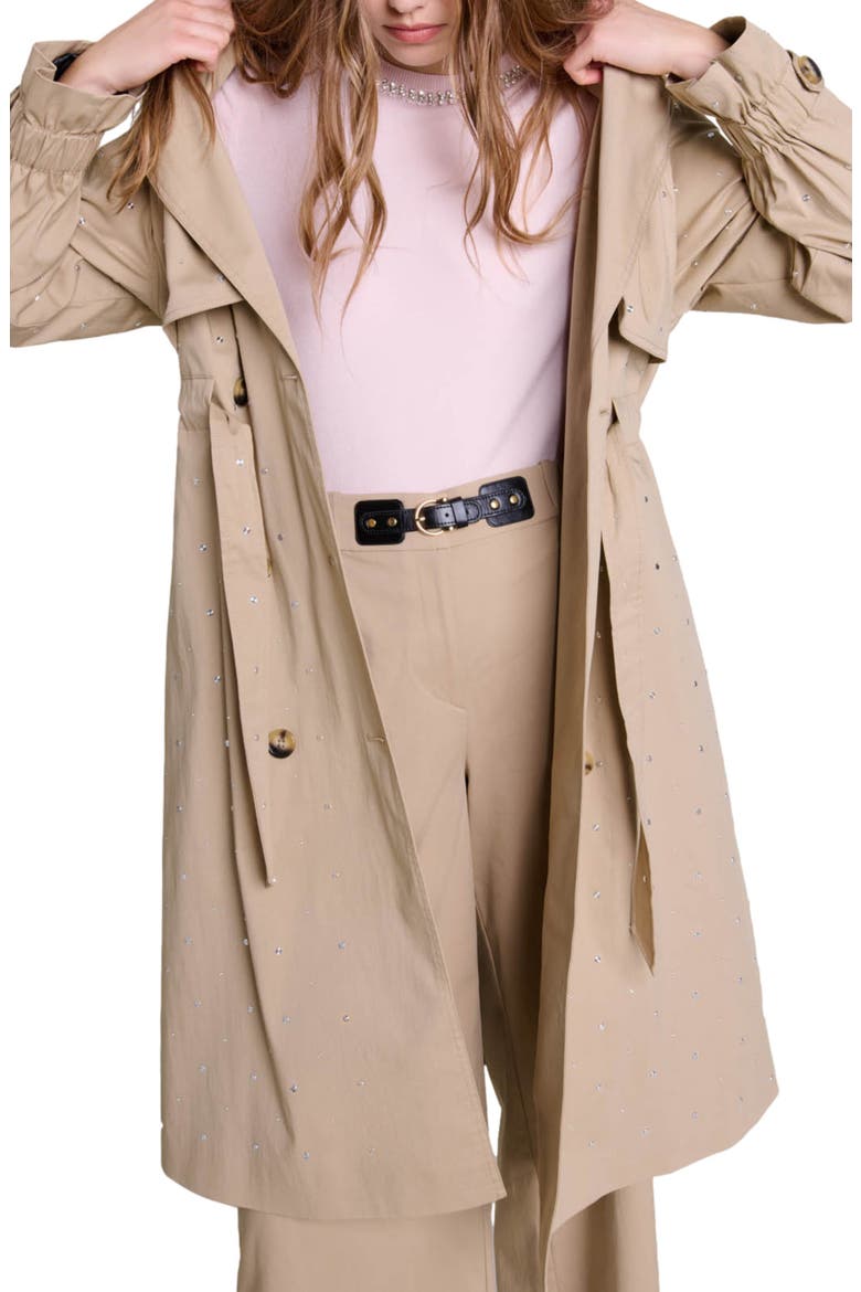 Studded elastic waist trench coat, Alternate, color, Beige