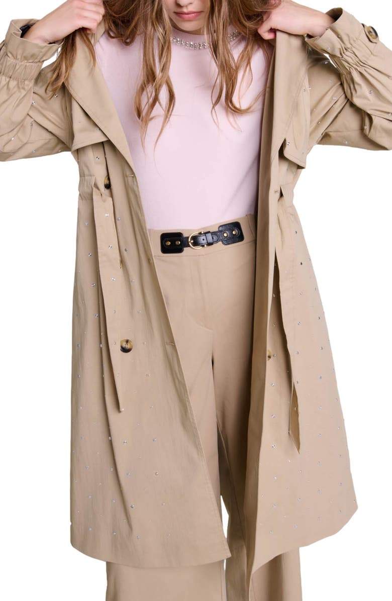 maje Studded elastic waist trench coat, Alternate, color,