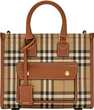 Burberry Mini Freya Check Canvas & Leather Tote