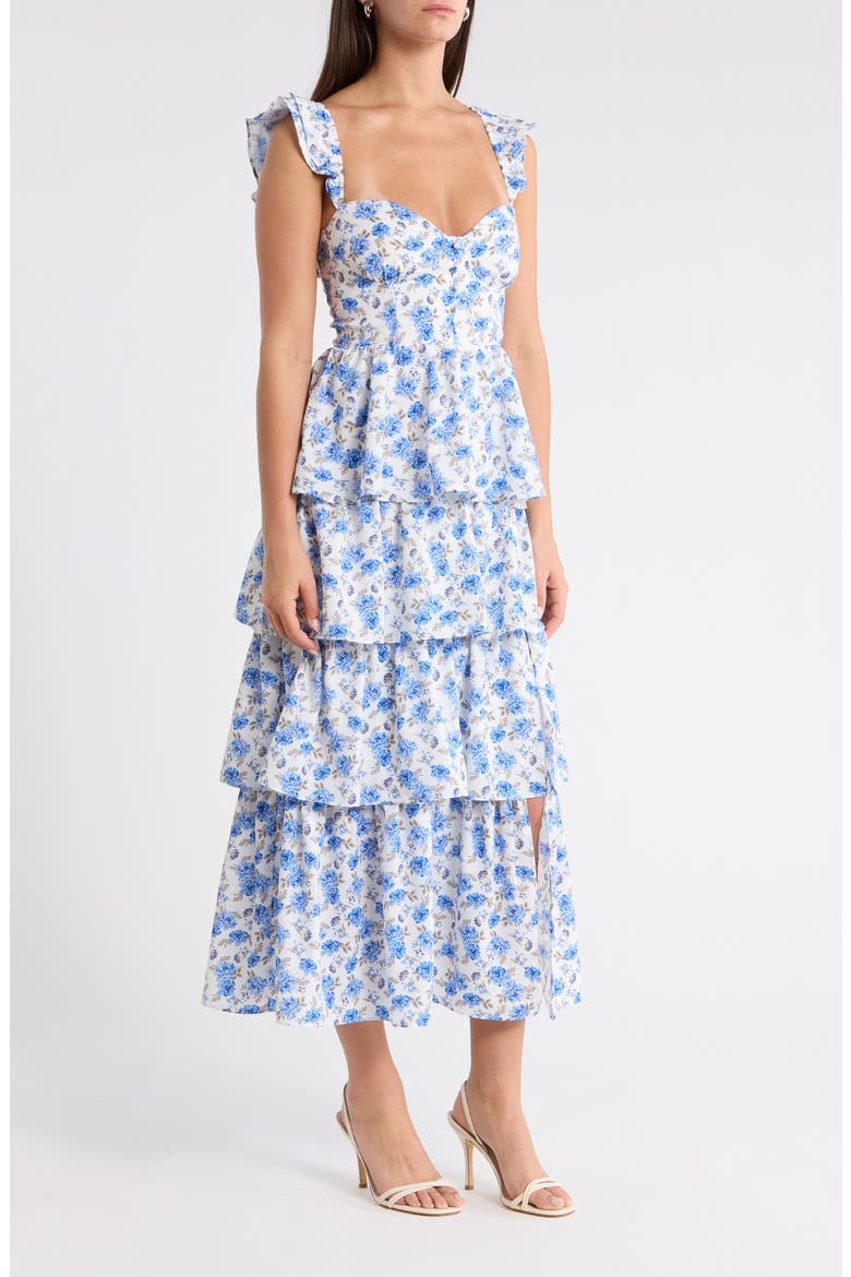Covina Tiered Midi Dress, Alternate, color, WHITE-BLUE