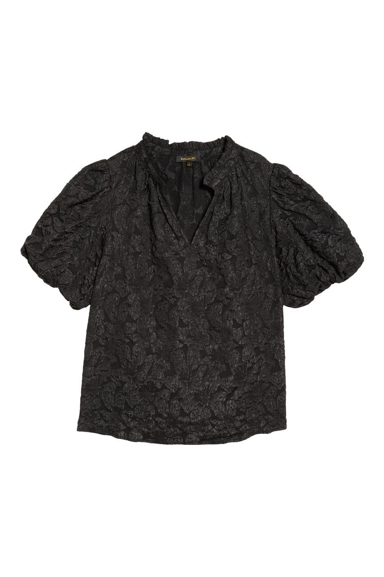 Arielle Jacquard Puff Sleeve Top, Alternate, color, BLACK