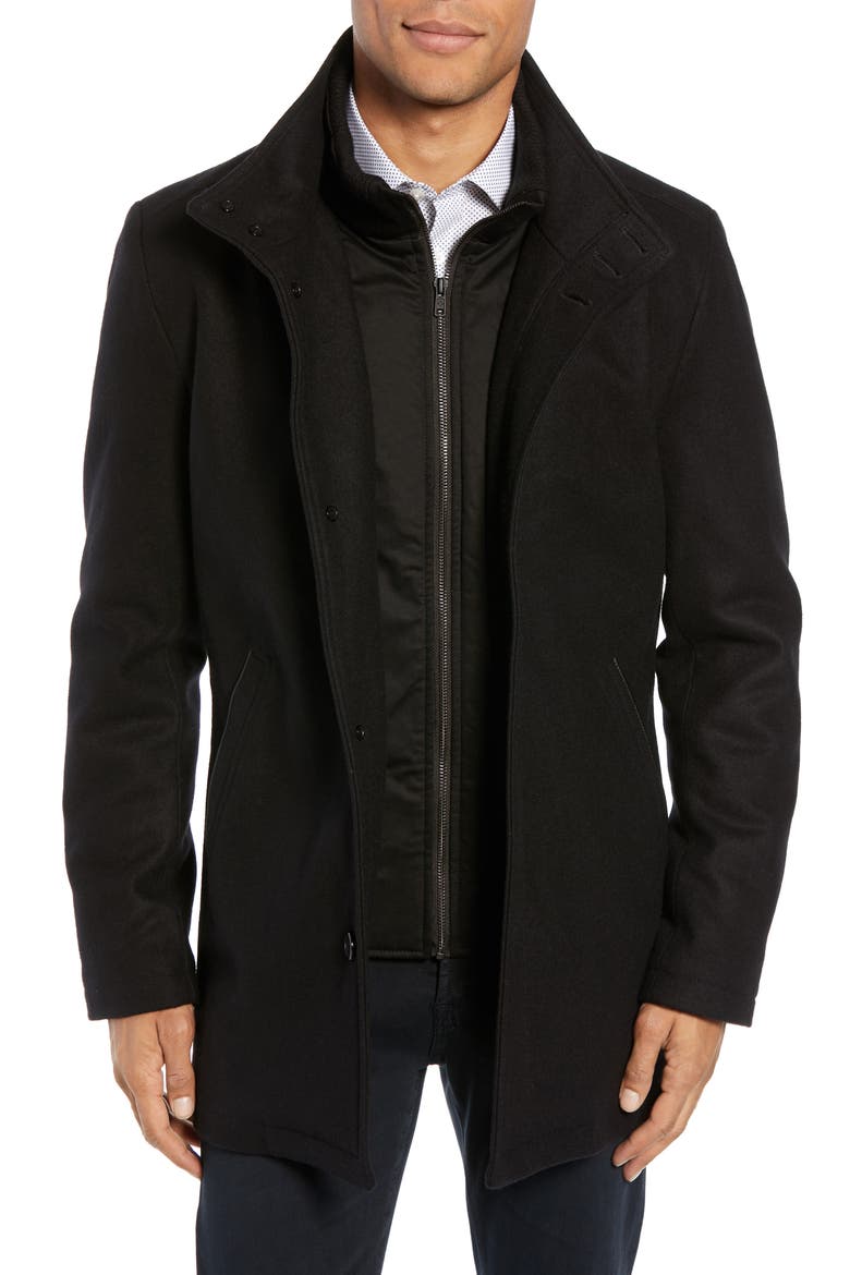 Classic Wool Blend Car Coat with Inset Bib, Main, color, BLACK
