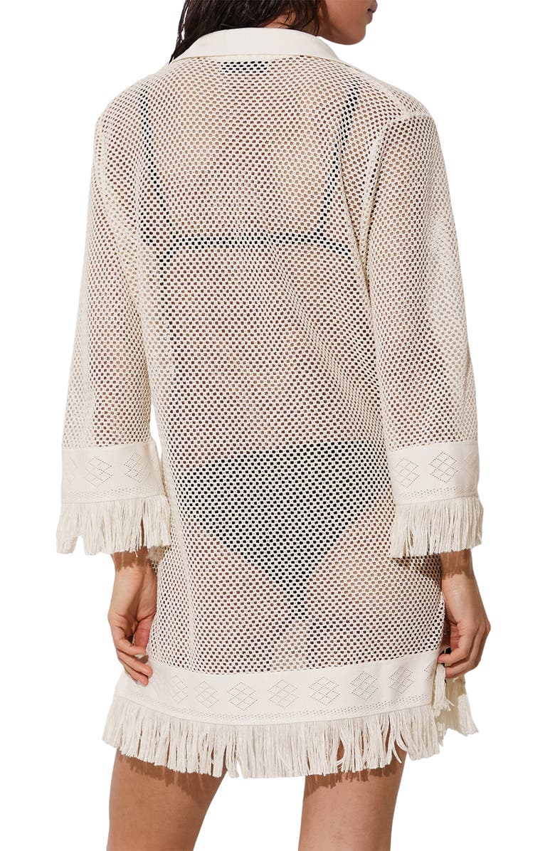 Reiss Fabrienne Fringe Long Sleeve Sheer Cover-Up Tunic, Alternate, color, Ivory