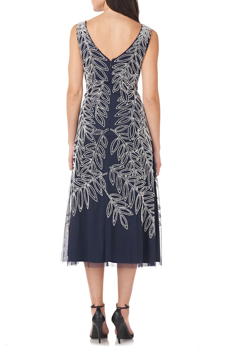Beaded Sleeveless Midi Dress, Alternate, color, NAVY/ WHITE