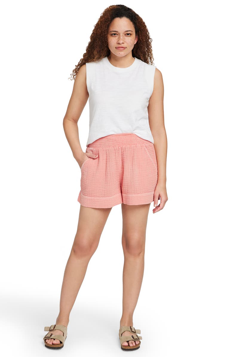 Faherty Dream Organic Cotton Gauze Shorts, Alternate, color, Coral Pink