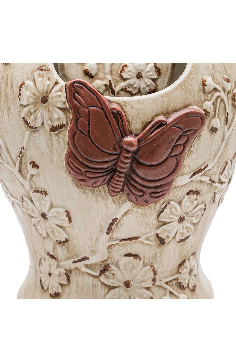Foreside Home and Garden Butterfly Urn Fountain Rust Cream Stoneware, Alternate, color, White
