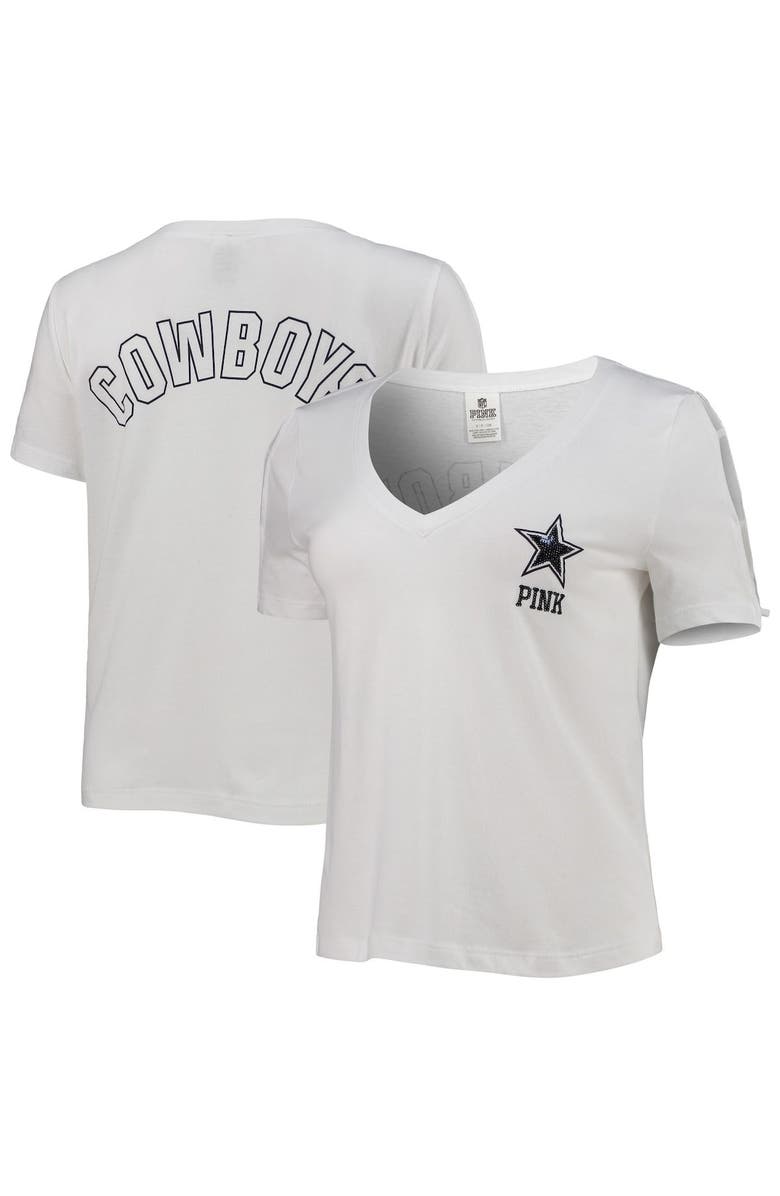 PINK BY VICTORIAS SECRET Women's PINK by Victoria's Secret White Dallas Cowboys Strappy Sequin Perfect V-Neck T-Shirt, Main, color, 