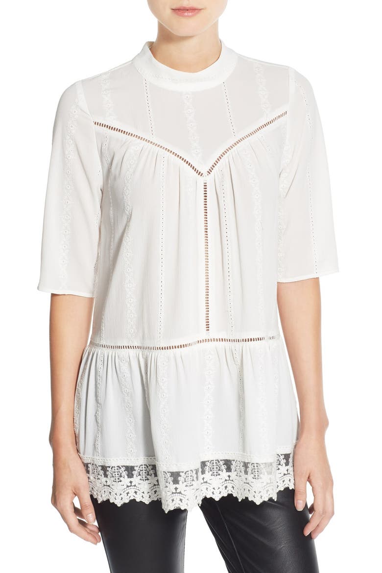 Lace Hem Peasant Tunic, Main, color, IVORY