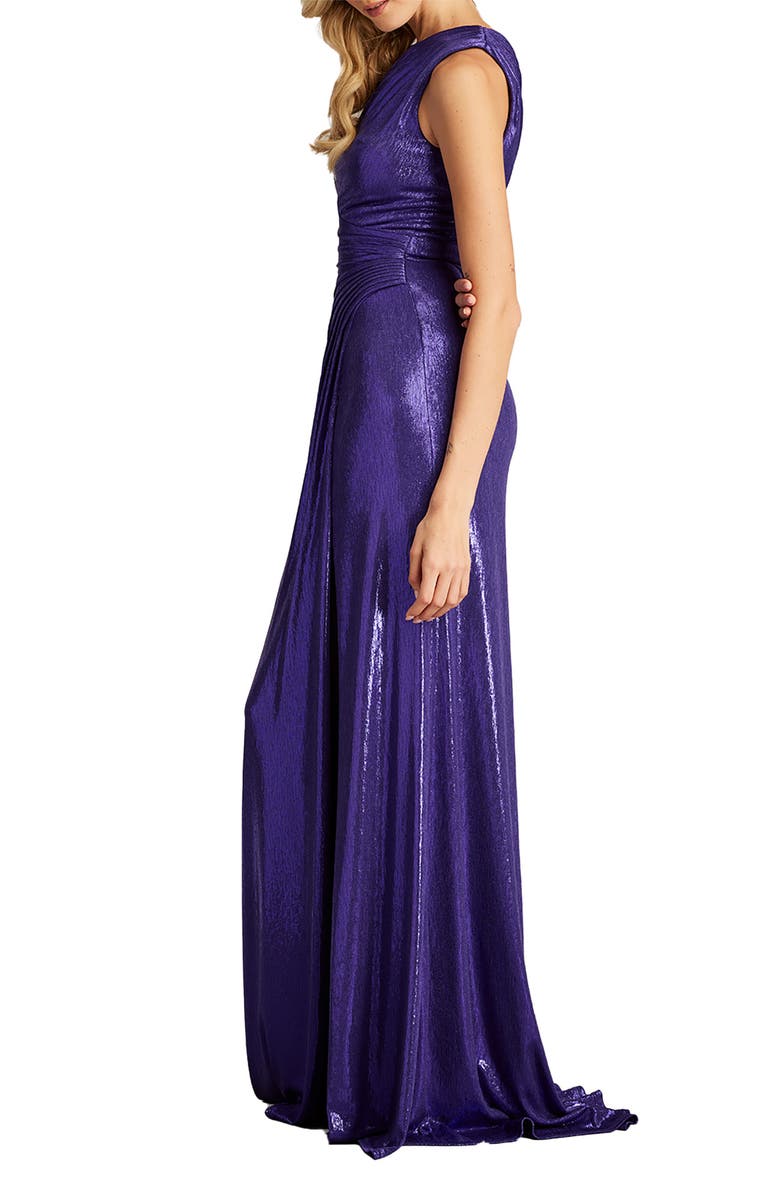 Tadashi Shoji One-Shoulder Metallic Jersey Gown, Alternate, color, 
