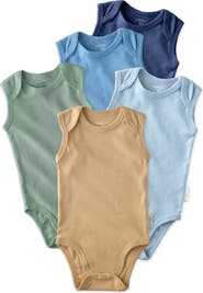 BUTTERBLU Sam Assorted 5-Pack Sleeveless Organic Cotton Bodysuits