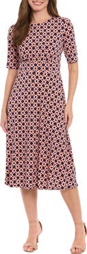 London Times Banded Waist Midi Dress