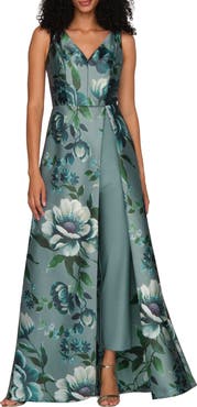 Kay Unger Isabelle Floral Print Mikado Jumpsuit