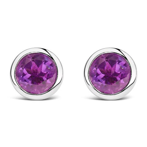 .925 Sterling Silver 6MM Bezel Set Created Gemstone Solitaire Stud Earrings