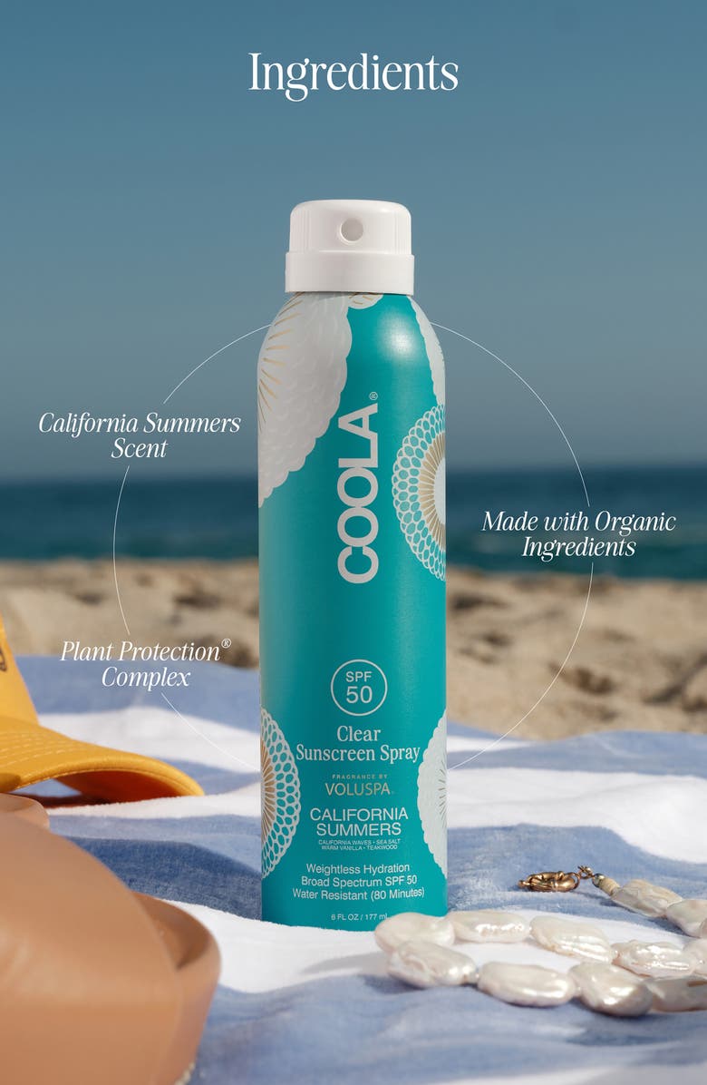 COOLA<sup>®</sup> x Voluspa Clear Sunscreen Body Spray SPF 50 California Summers, Alternate, color, 