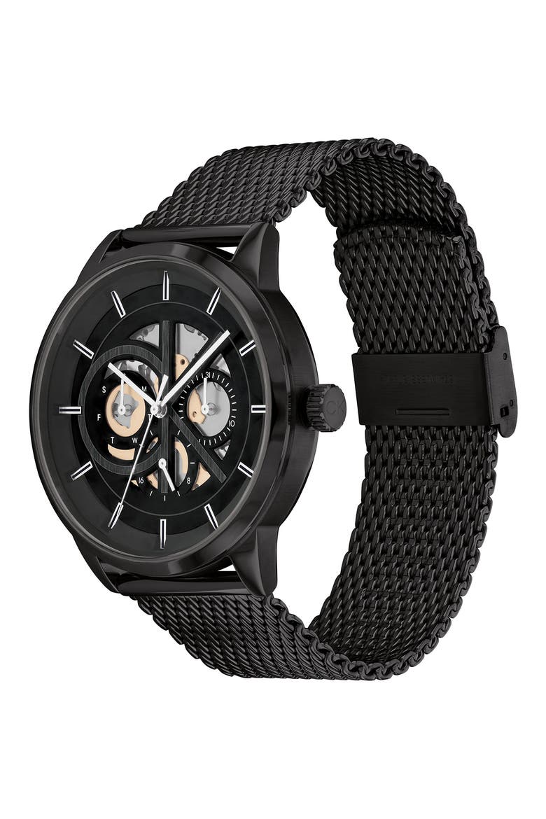 CK Brave Mesh Strap Watch, 43mm, Alternate, color, BLACK