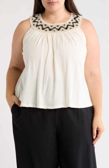 Lucky Brand Embroidered Round Neck Tank