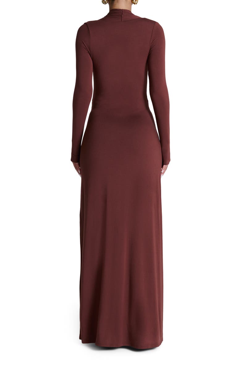 Naked Wardrobe Plunge Neck Long Sleeve Stretch Jersey Maxi Dress, Alternate, color, Pecan Brown
