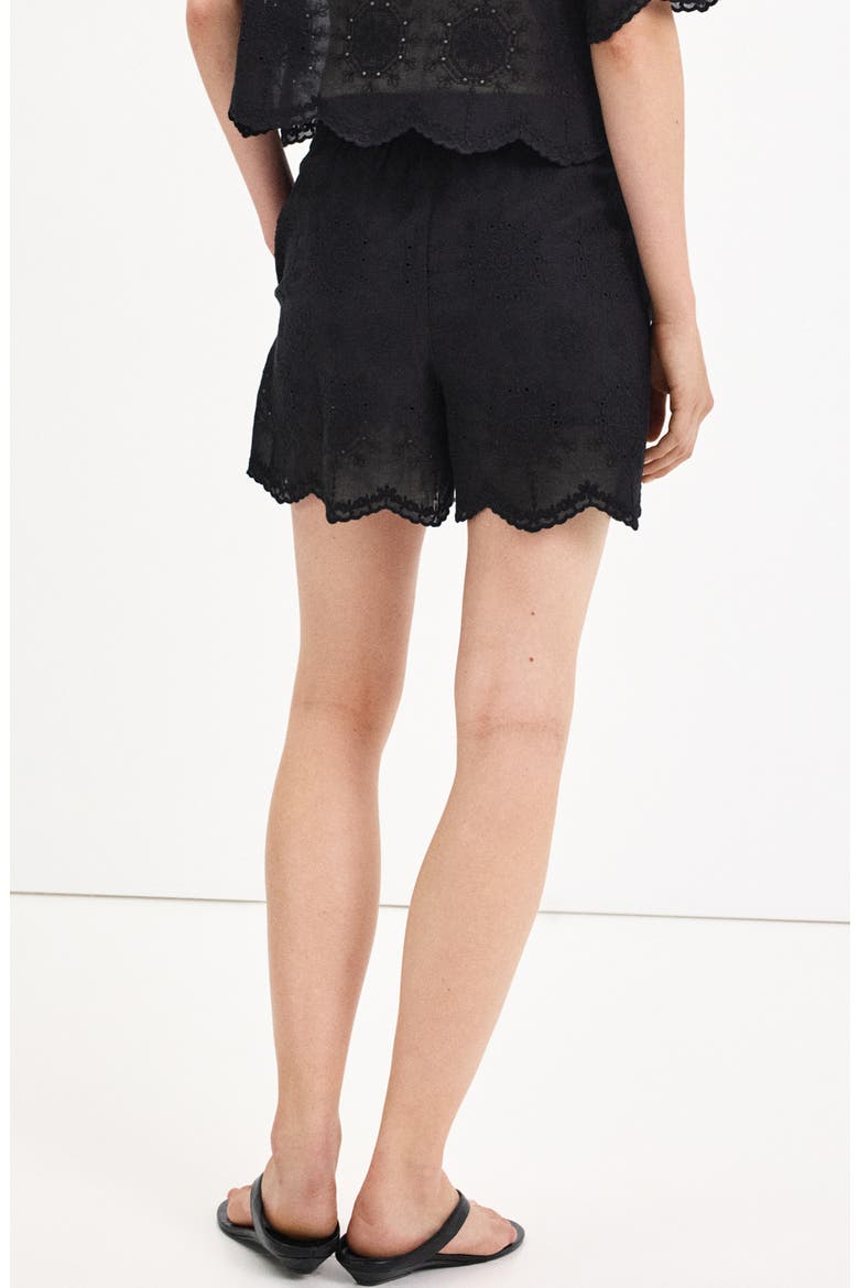Scalloped Eyelet Cotton Shorts, Main, color, BLACK