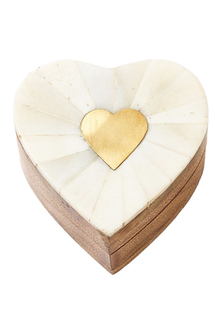 Mukhendu Heart Keepsake Box - Bone, Brass Inlay, Main, color, White/Gold