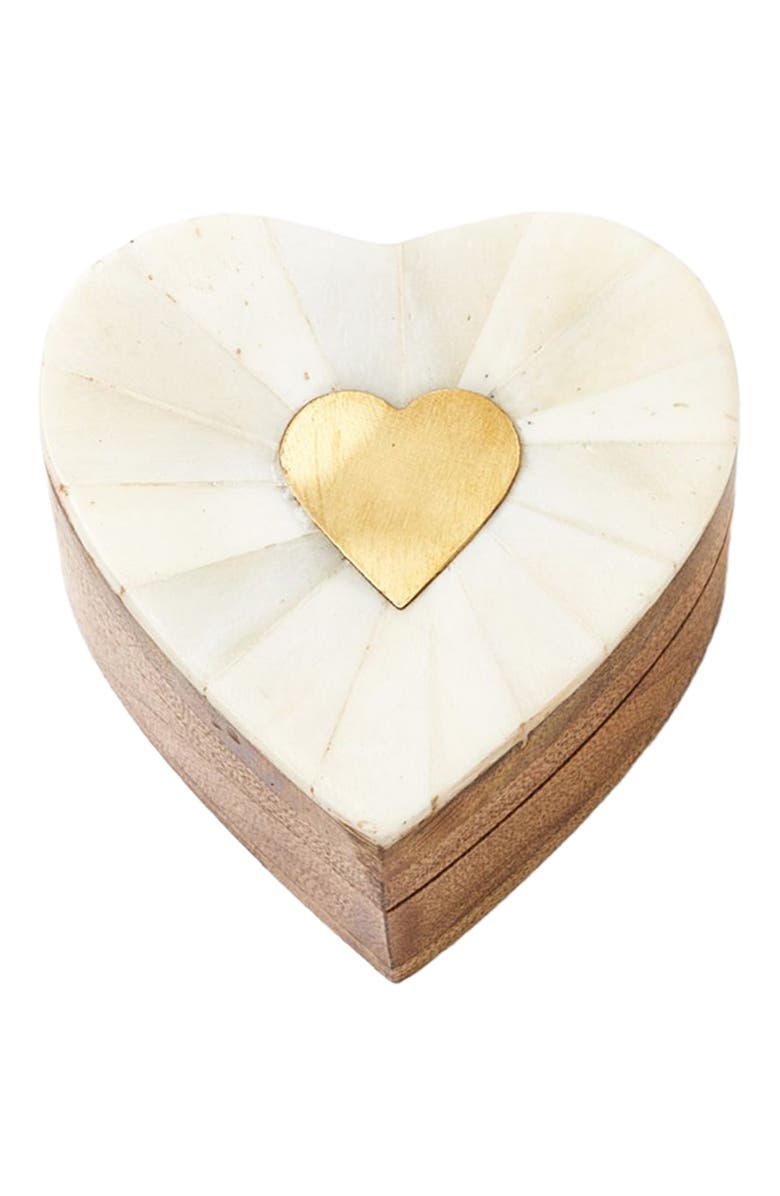 Matr Boomie Mukhendu Heart Keepsake Box - Bone, Brass Inlay, Main, color, White/Gold