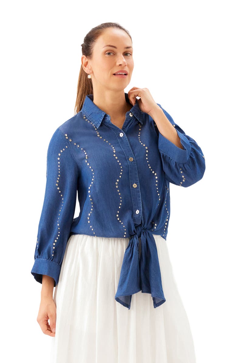 Karen Kane Gemstone Denim Shirt, Alternate, color, Chambray