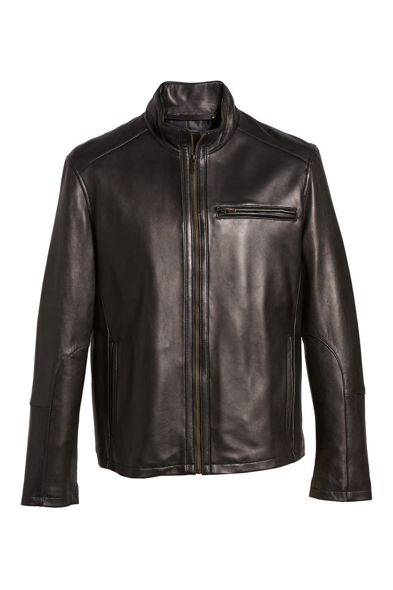 Lambskin Leather Moto Jacket, Alternate, color, BLACK
