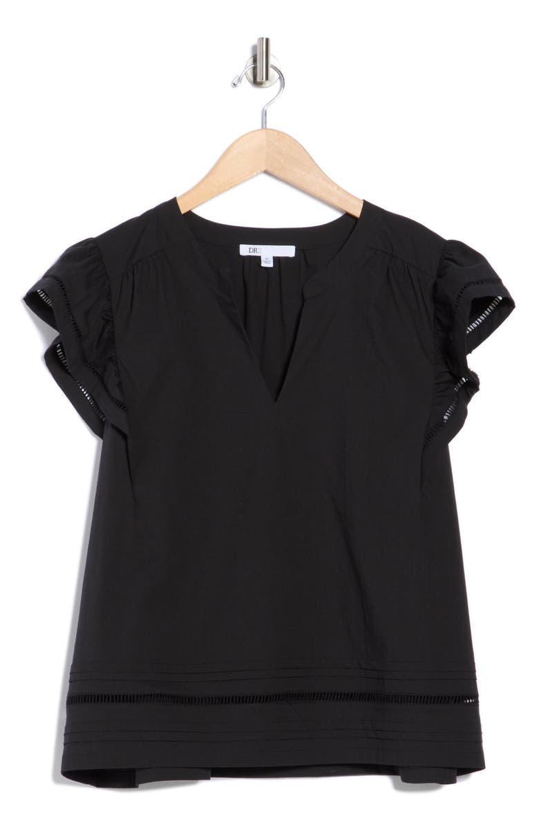 DR2 by Daniel Rainn Poplin Ruffle Top, Main, color, Black