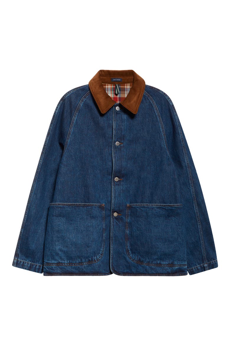 Corduroy Collar Denim Chore Coat, Alternate, color, STONE WASH