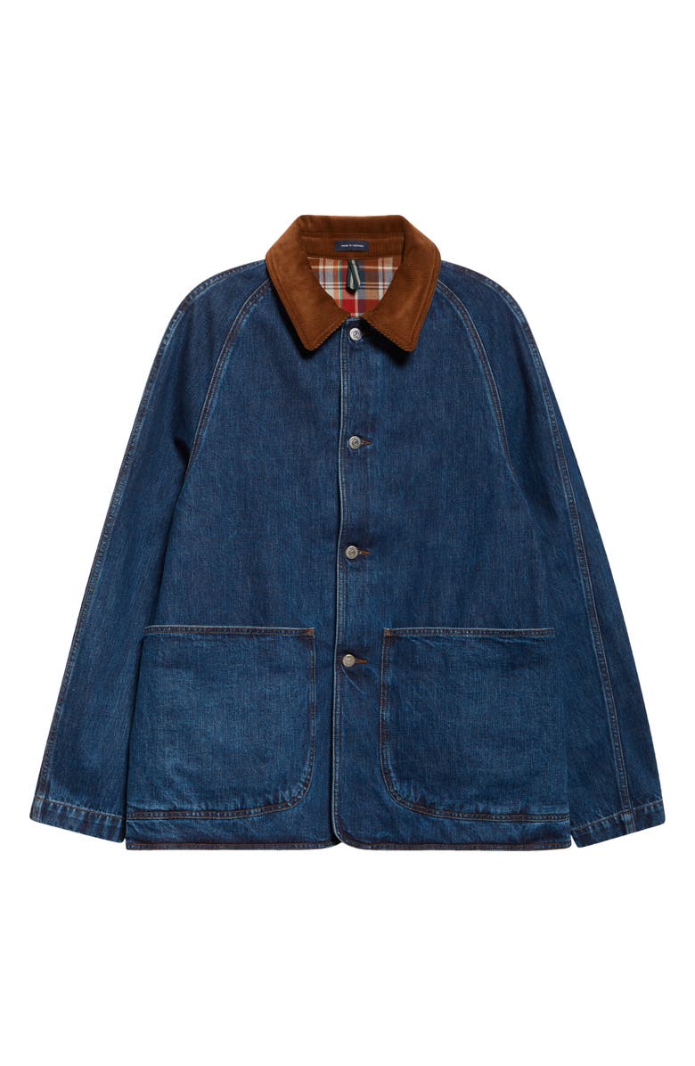 Drake's Corduroy Collar Denim Chore Coat, Alternate, color, Stone Wash