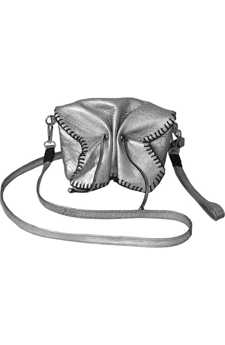 Carlos Falchi Mini Butterfly Lambskin Convertible Crossbody Bag, Main, color, Liquid Silver
