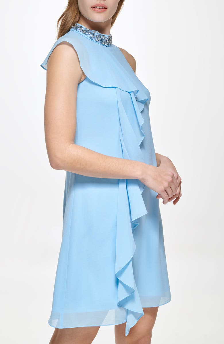 Vince Camuto Beaded Ruffle Sleeveless Dress, Alternate, color, Sky