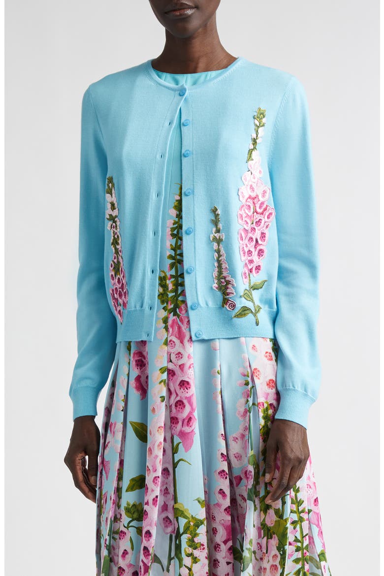 Foxglove Embroidered Virgin Wool Cardigan, Main, color, LILAC/ SKY