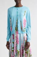 Oscar de la Renta Foxglove Embroidered Virgin Wool Cardigan