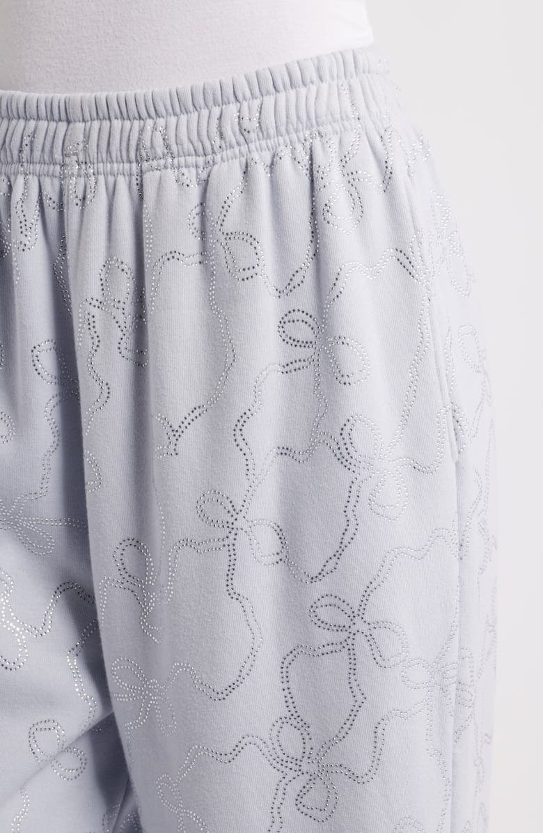 LoveShackFancy Momo Crystal Bow Wide Leg Sweatpants, Alternate, color,